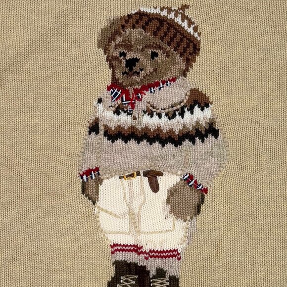 Polo Ralph Lauren Sweater Bear Oatmeal Color Rolled Collar Sweater - Picture 4 of 9